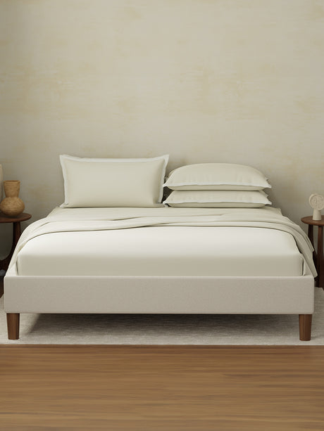 Cotton Charm 400 TC 100% Cotton Grey King Size Dyed Bedsheet with 4 Pillow Covers