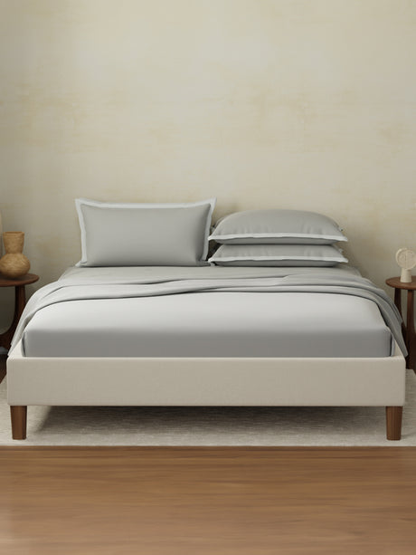 Cotton Charm 400 TC 100% Cotton Grey King Size Dyed Bedsheet with 4 Pillow Covers