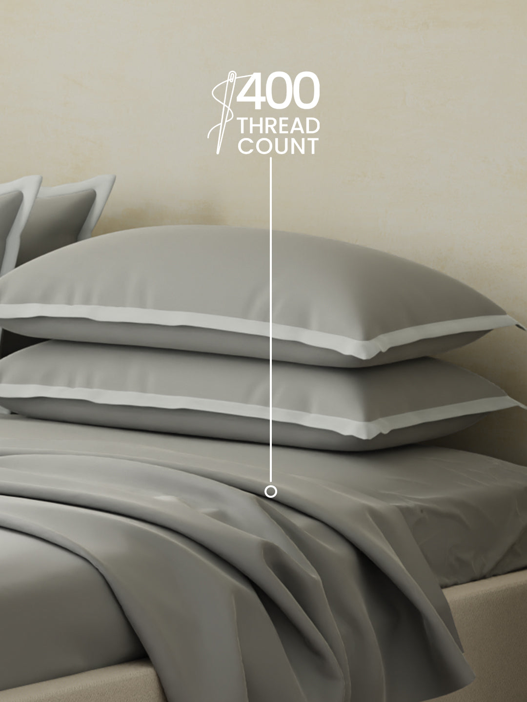 Cotton Charm 400 TC 100% Cotton Grey King Size Dyed Bedsheet with 4 Pillow Covers