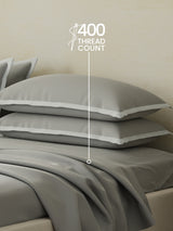 Cotton Charm 400 TC 100% Cotton Grey King Size Dyed Bedsheet with 4 Pillow Covers