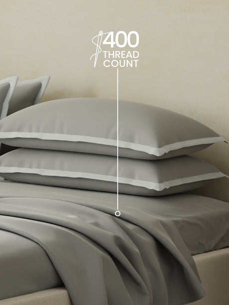 Cotton Charm 400 TC 100% Cotton Grey King Size Dyed Bedsheet with 4 Pillow Covers