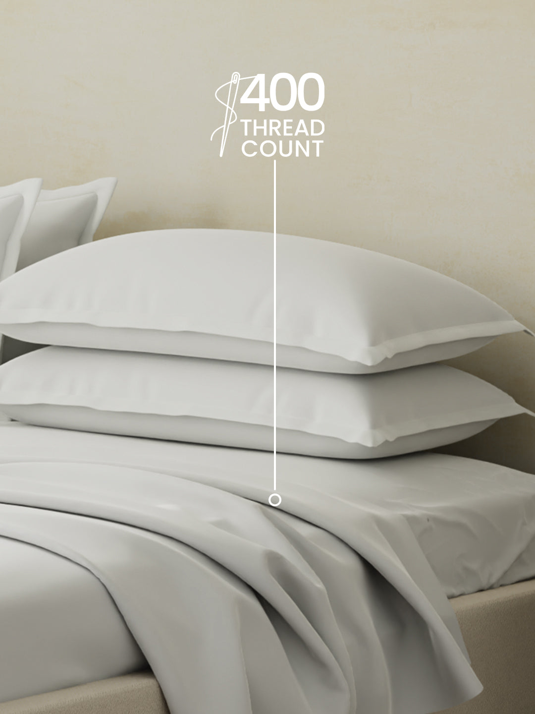 Cotton Charm 400 TC 100% Cotton White King Size Dyed Bedsheet with 4 Pillow Covers