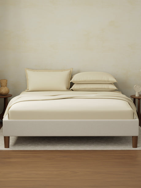 Cotton Charm 400 TC 100% Cotton Cream King Size Dyed Bedsheet with 4 Pillow Covers
