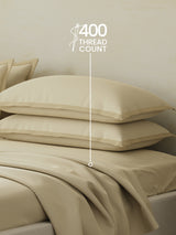 Cotton Charm 400 TC 100% Cotton Cream King Size Dyed Bedsheet with 4 Pillow Covers