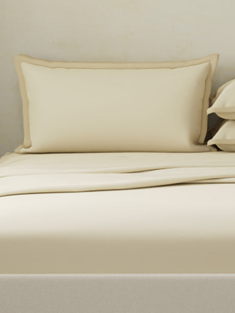 Cotton Charm 400 TC 100% Cotton Cream King Size Dyed Bedsheet with 4 Pillow Covers