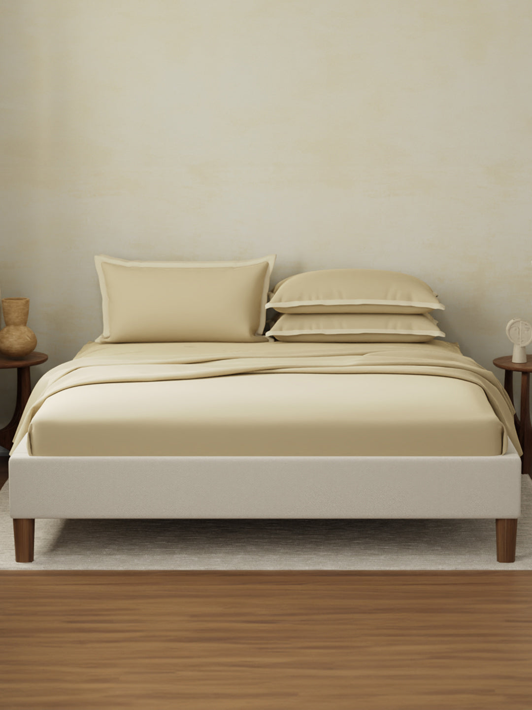 Cotton Charm 400 TC 100% Cotton Beige King Size Dyed Bedsheet with 4 Pillow Covers