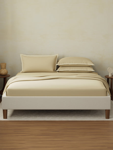 Cotton Charm 400 TC 100% Cotton Beige King Size Dyed Bedsheet with 4 Pillow Covers