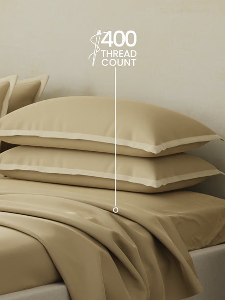 Cotton Charm 400 TC 100% Cotton Beige King Size Dyed Bedsheet with 4 Pillow Covers