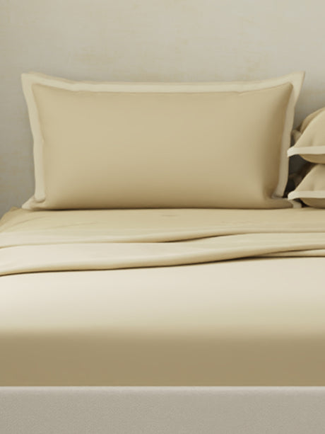 Cotton Charm 400 TC 100% Cotton Beige King Size Dyed Bedsheet with 4 Pillow Covers