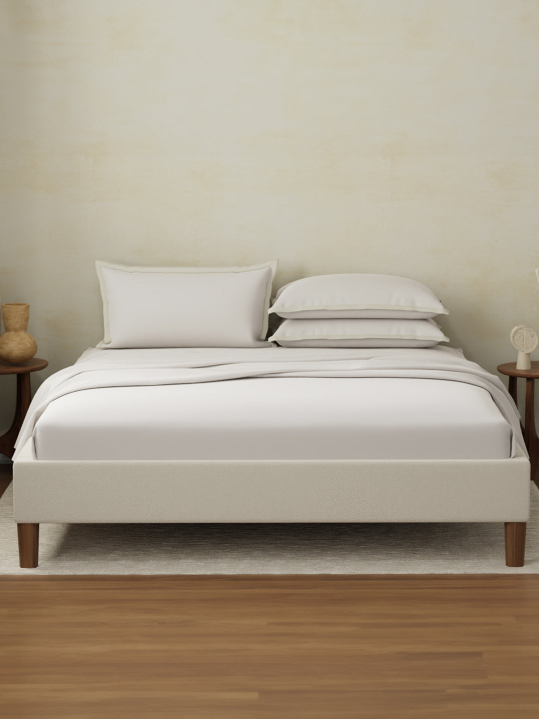 Cotton Charm 400 TC 100% Cotton Grey King Size Dyed Bedsheet with 4 Pillow Covers