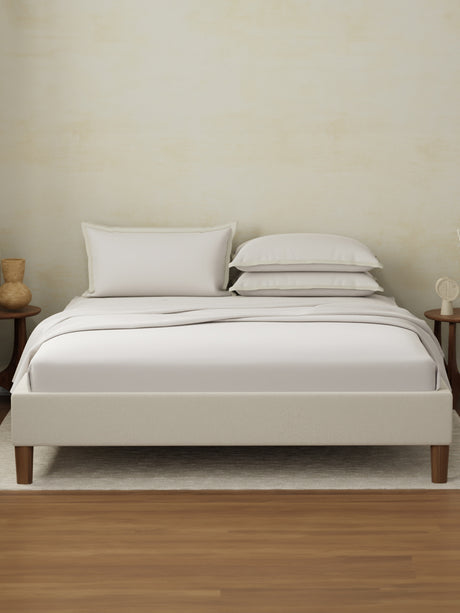 Cotton Charm 400 TC 100% Cotton Grey King Size Dyed Bedsheet with 4 Pillow Covers