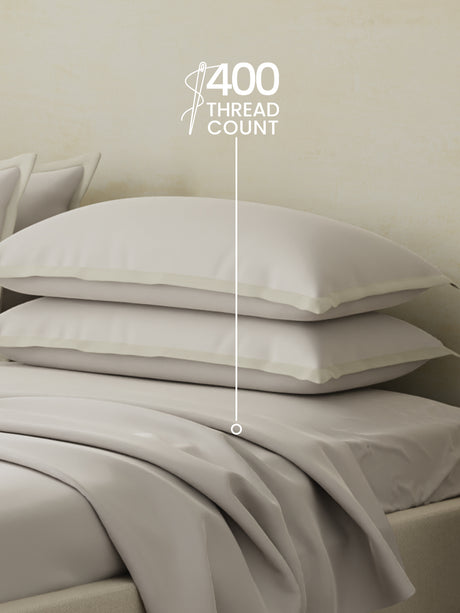 Cotton Charm 400 TC 100% Cotton Grey King Size Dyed Bedsheet with 4 Pillow Covers