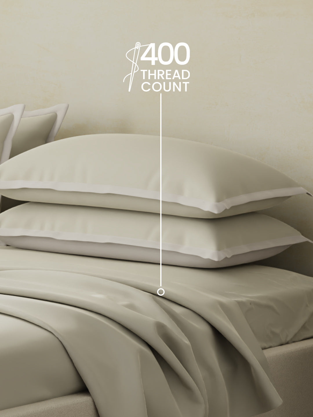 Cotton Charm 400 TC 100% Cotton Cream King Size Dyed Bedsheet with 4 Pillow Covers
