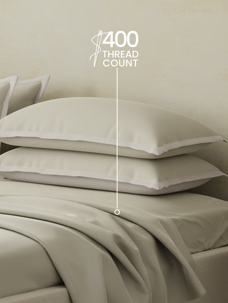 Cotton Charm 400 TC 100% Cotton Cream King Size Dyed Bedsheet with 4 Pillow Covers