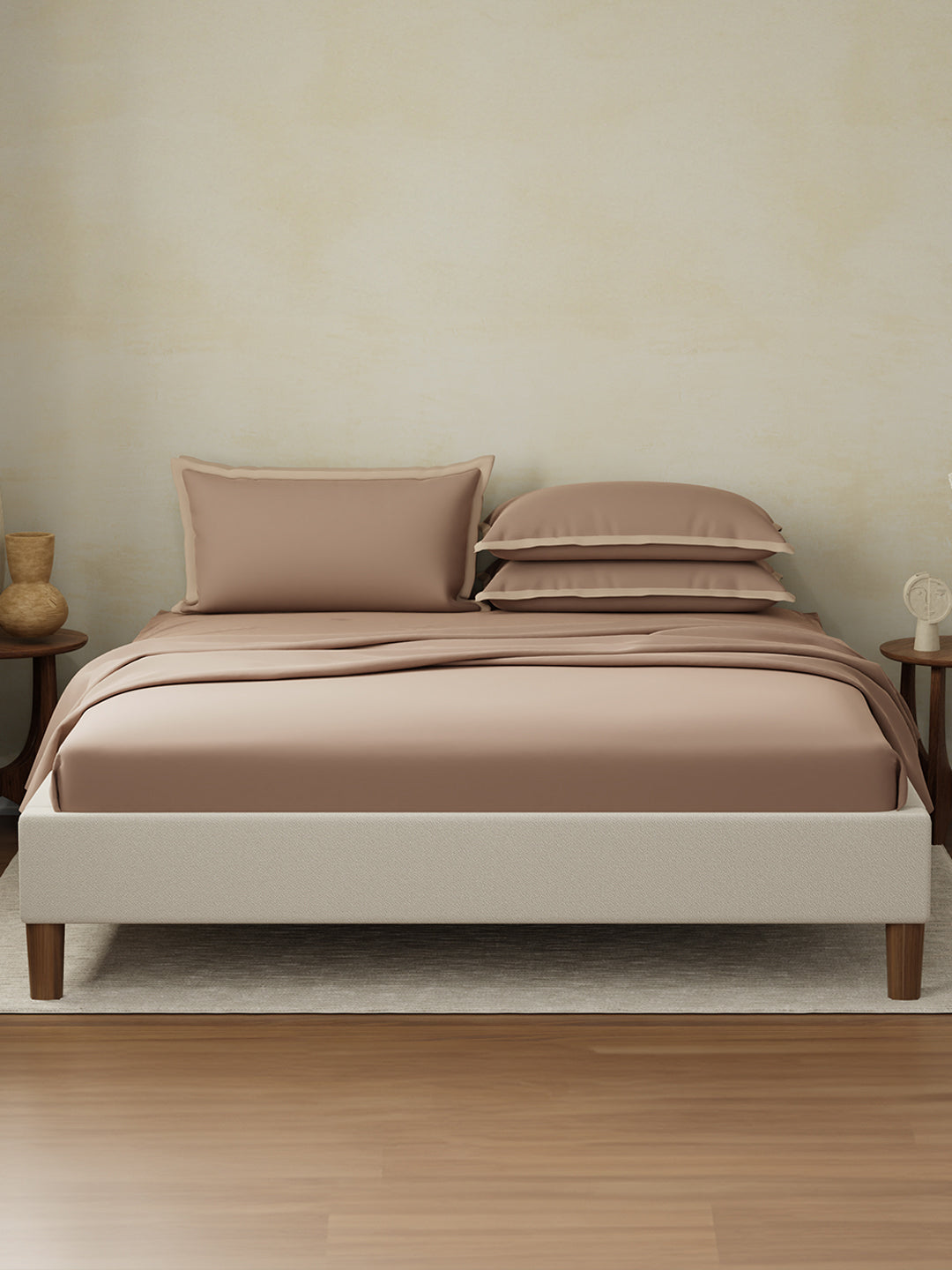 Cotton Charm 400 TC 100% Cotton Brown King Size Dyed Bedsheet with 4 Pillow Covers