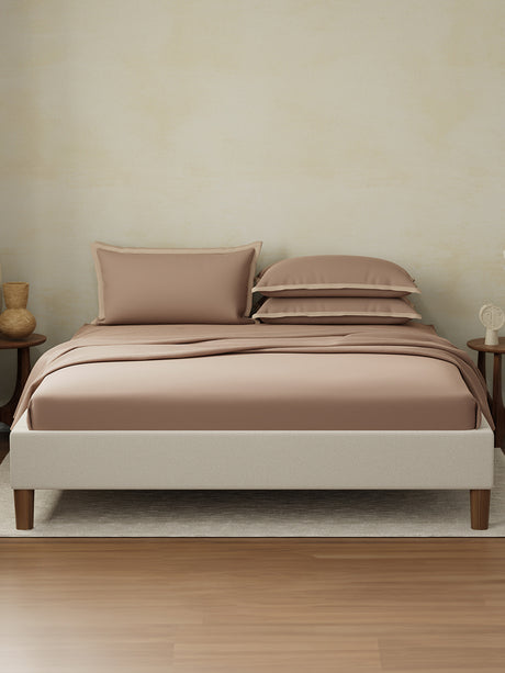 Cotton Charm 400 TC 100% Cotton Brown King Size Dyed Bedsheet with 4 Pillow Covers