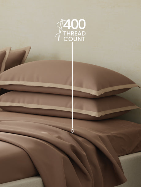 Cotton Charm 400 TC 100% Cotton Brown King Size Dyed Bedsheet with 4 Pillow Covers