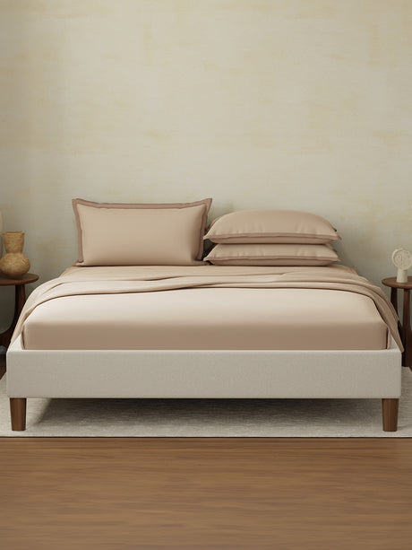 Cotton Charm 400 TC 100% Cotton Beige King Size Dyed Bedsheet with 4 Pillow Covers