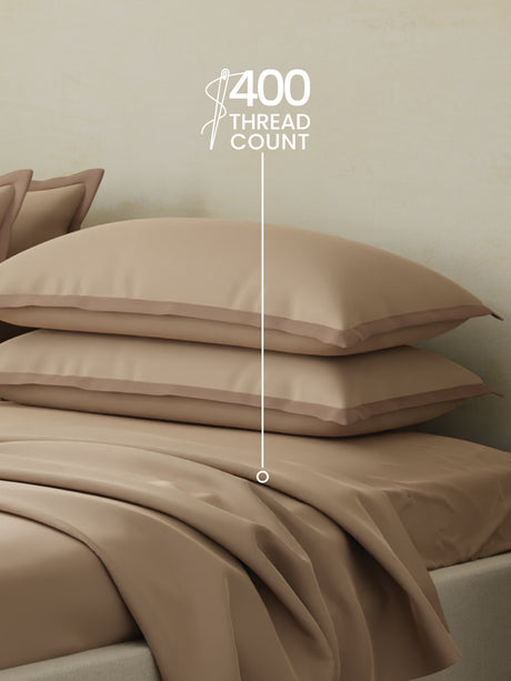 Cotton Charm 400 TC 100% Cotton Beige King Size Dyed Bedsheet with 4 Pillow Covers