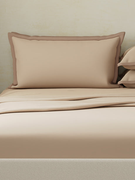 Cotton Charm 400 TC 100% Cotton Beige King Size Dyed Bedsheet with 4 Pillow Covers