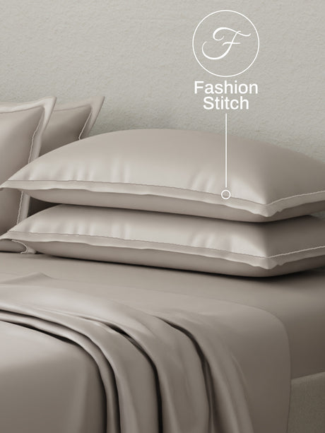 Kind Bedsheet Set, 100% Cotton 600 TC, Dyed Wild Mushroom (Dark Grey), Luxe Loom