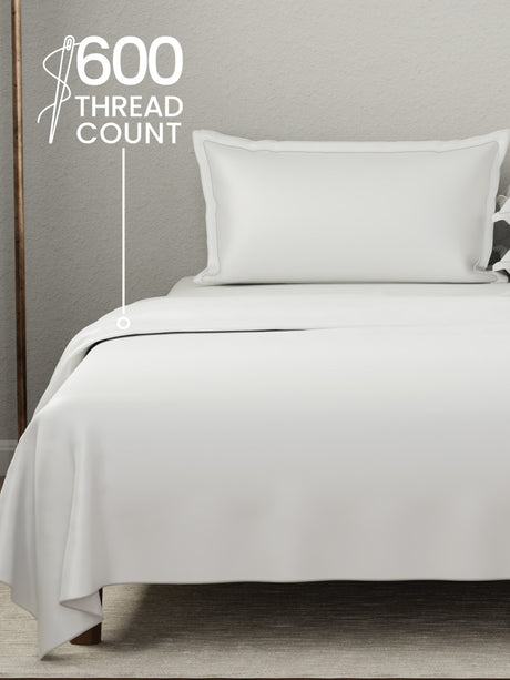 Kind Bedsheet Set, 100% Cotton 600 TC, Dyed Gypsum (Light Grey), Luxe Loom