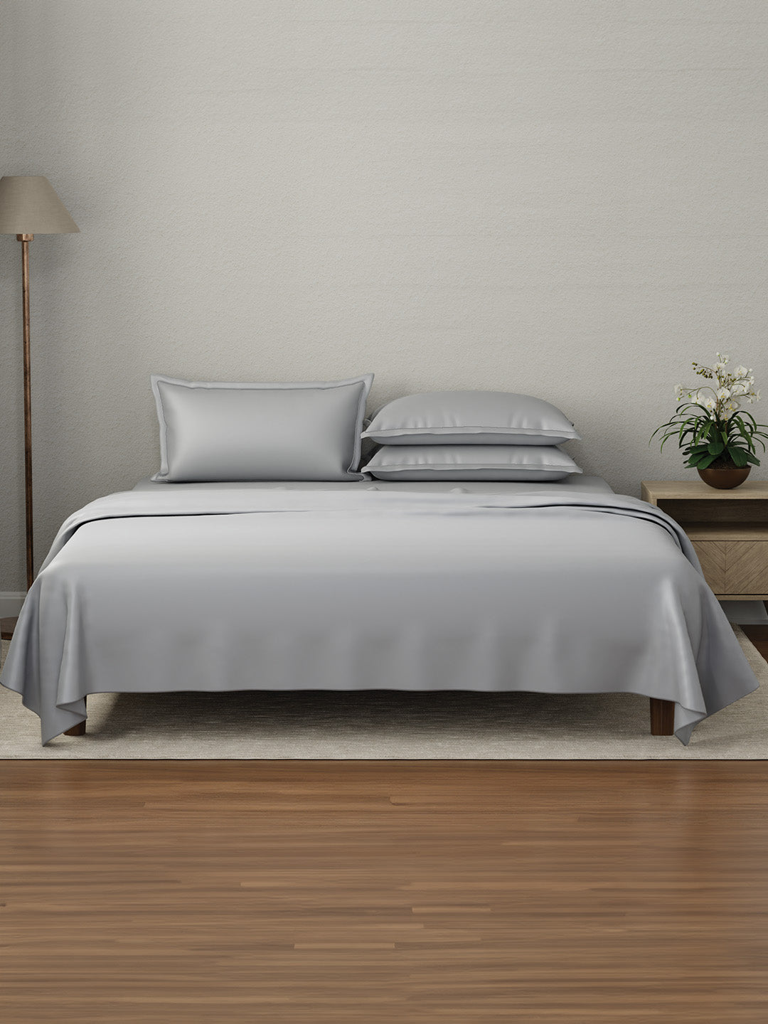 Kind Bedsheet Set, 100% Cotton 600 TC, Dyed Mouse Grey (Grey), Luxe Loom