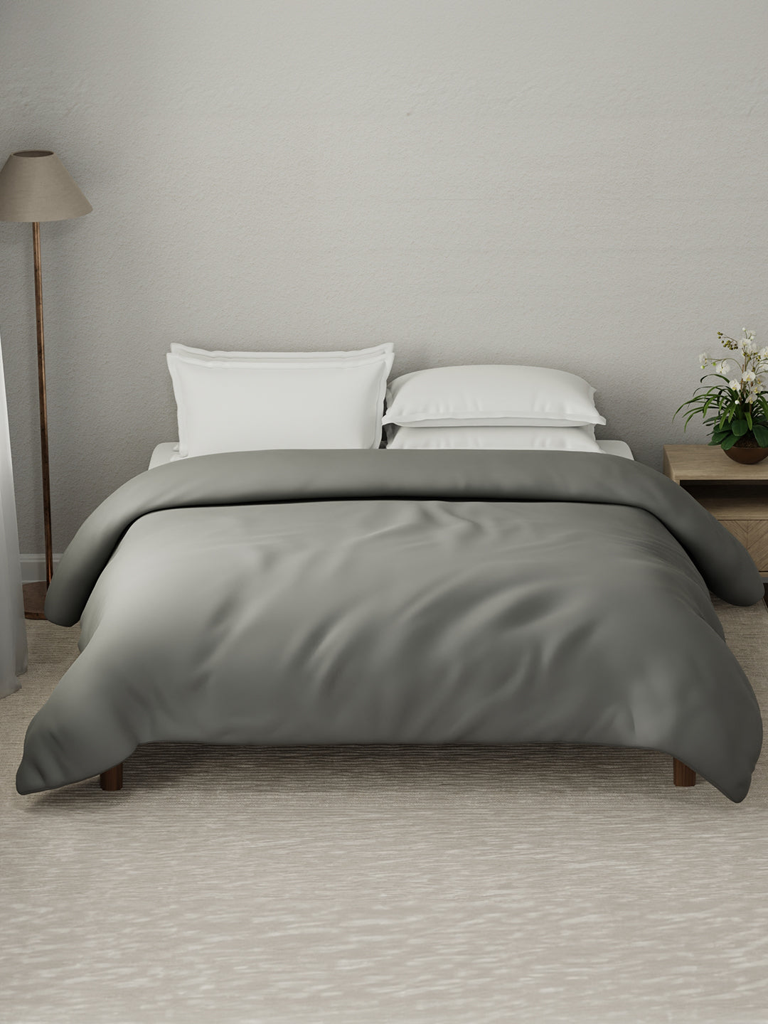 100% Cotton Double Comforter, 600 TC Solid Dyed Mouse Grey, For Mild Winter, All Season - Luxe Loom