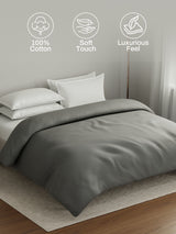 100% Cotton Double Comforter, 600 TC Solid Dyed Mouse Grey, For Mild Winter, All Season - Luxe Loom