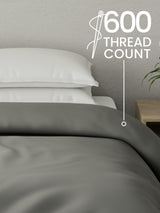 100% Cotton Double Comforter, 600 TC Solid Dyed Mouse Grey, For Mild Winter, All Season - Luxe Loom