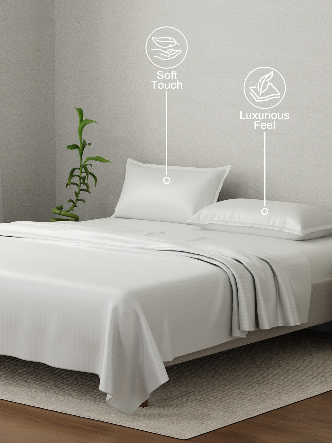 100% Cotton King Bedsheet Set, 210 TC White Stripes, Elegant Collection