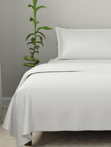 100% Cotton King Bedsheet Set, 210 TC White Stripes, Elegant Collection