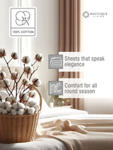 100% Cotton King Bedsheet Set, 210 TC White Stripes, Elegant Collection