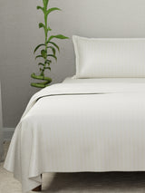 100% Cotton King Bedsheet Set, 210 TC Cream Stripes, Elegant Collection