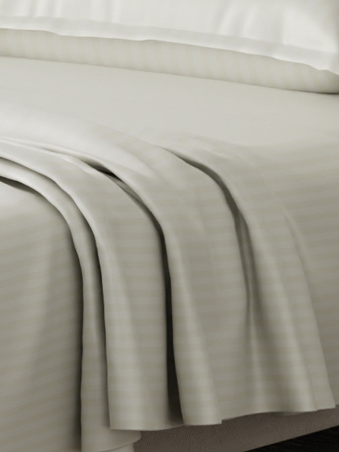 100% Cotton King Bedsheet Set, 210 TC Cream Stripes, Elegant Collection