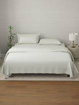 100% Cotton King Bedsheet Set, 210 TC Sage Green Stripes, Elegant Collection