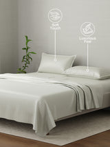 100% Cotton King Bedsheet Set, 210 TC Sage Green Stripes, Elegant Collection
