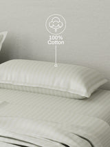 100% Cotton King Bedsheet Set, 210 TC Sage Green Stripes, Elegant Collection