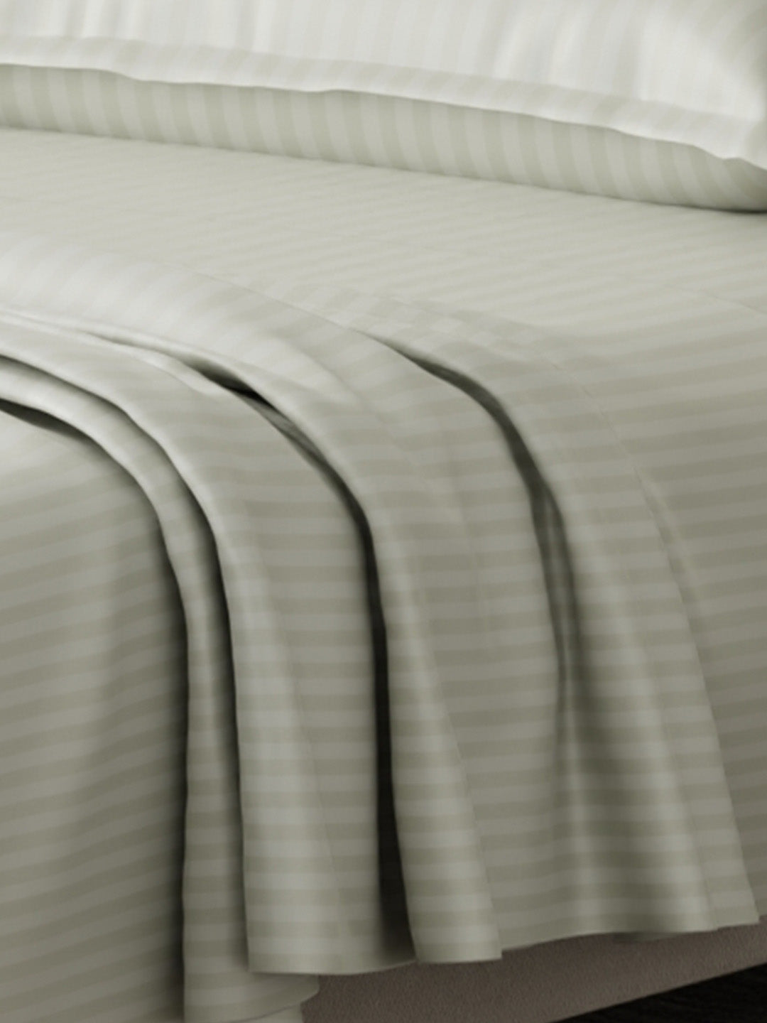 100% Cotton King Bedsheet Set, 210 TC Sage Green Stripes, Elegant Collection