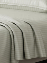 100% Cotton King Bedsheet Set, 210 TC Sage Green Stripes, Elegant Collection
