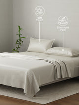 100% Cotton King Bedsheet Set, 210 TC Beige Stripes, Elegant Collection