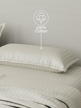 100% Cotton King Bedsheet Set, 210 TC Beige Stripes, Elegant Collection