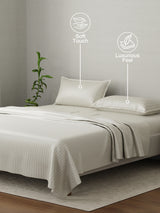 100% Cotton King Bedsheet Set, 210 TC Tan (Light Brown) Stripes, Elegant Collection