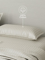 100% Cotton King Bedsheet Set, 210 TC Tan (Light Brown) Stripes, Elegant Collection