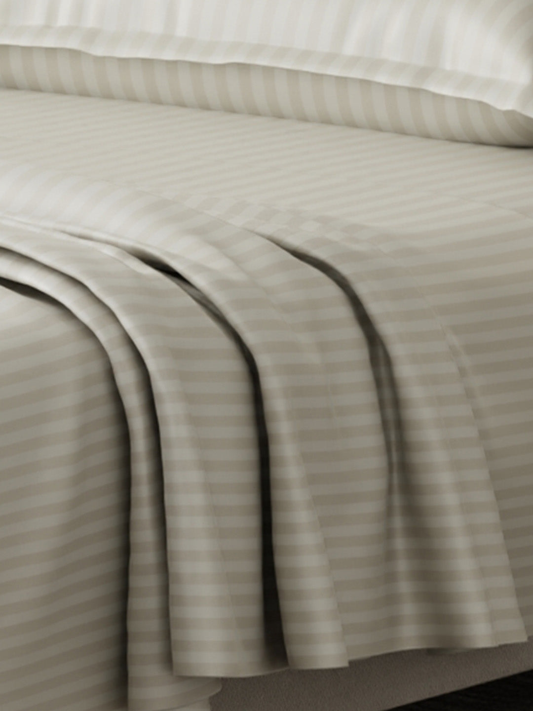 100% Cotton King Bedsheet Set, 210 TC Tan (Light Brown) Stripes, Elegant Collection