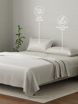 100% Cotton King Bedsheet Set, 210 TC Taupe (Grey) Stripes, Elegant Collection