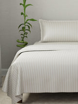 100% Cotton King Bedsheet Set, 210 TC Taupe (Grey) Stripes, Elegant Collection