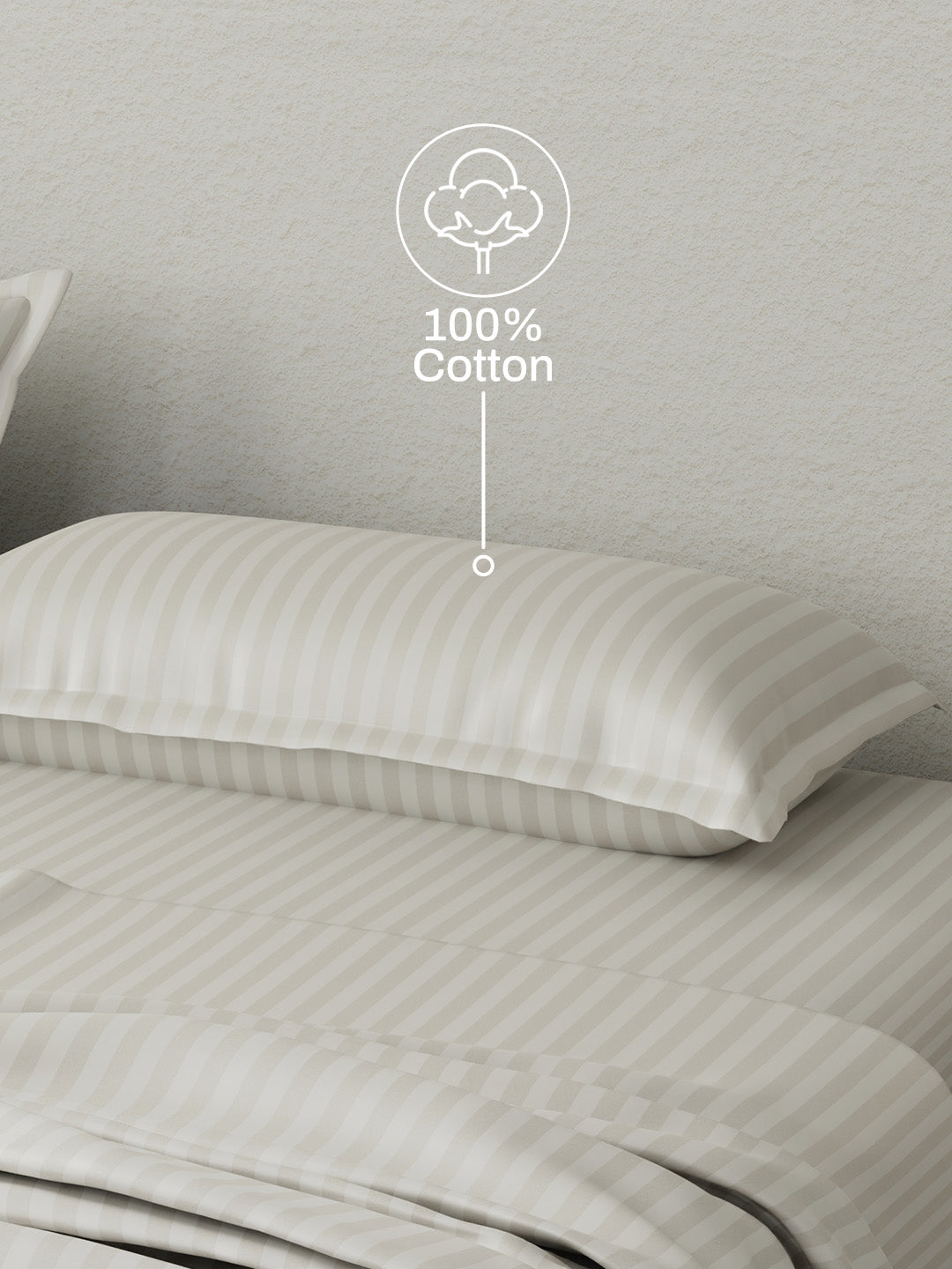 100% Cotton King Bedsheet Set, 210 TC Taupe (Grey) Stripes, Elegant Collection