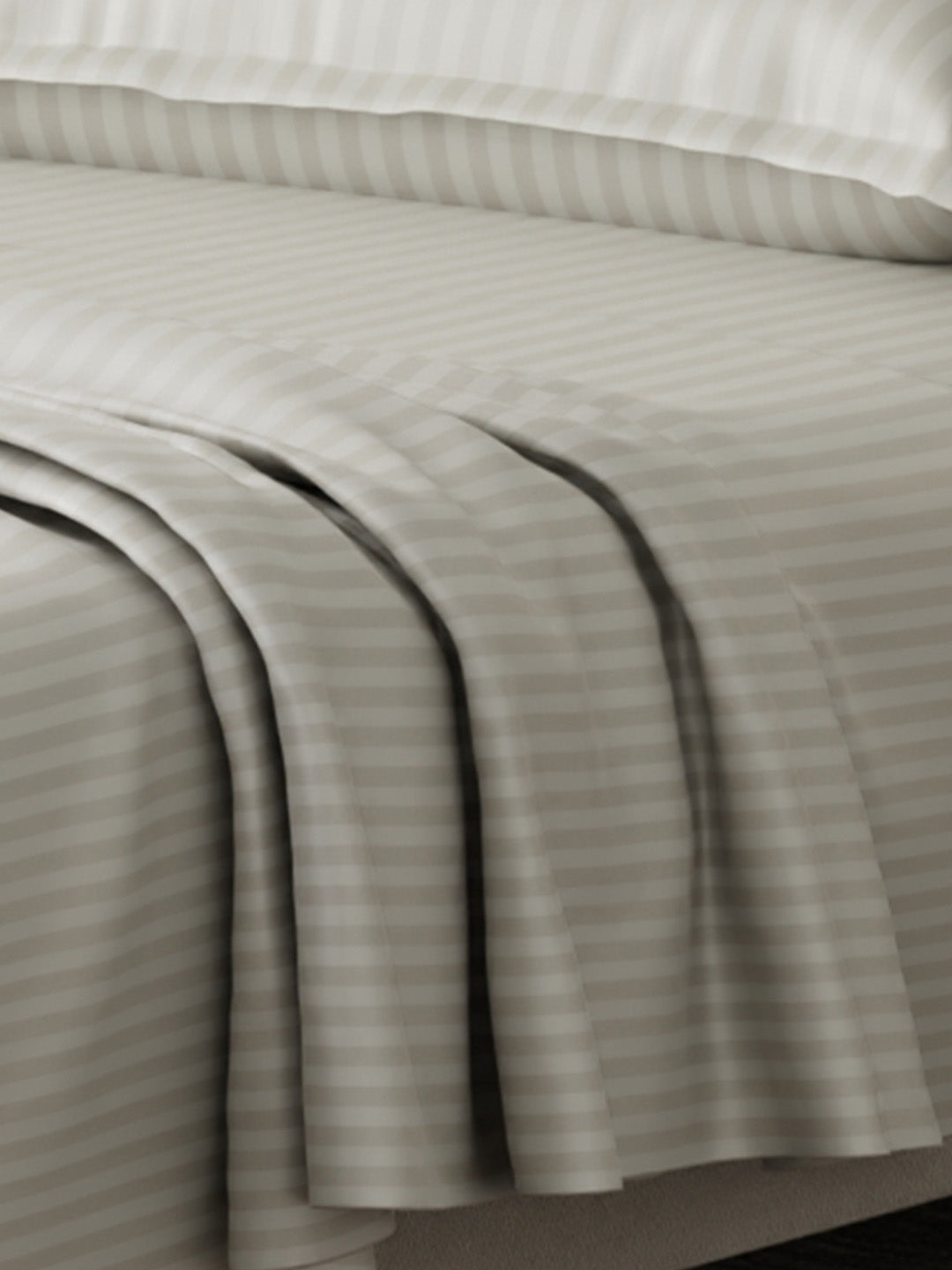 100% Cotton King Bedsheet Set, 210 TC Taupe (Grey) Stripes, Elegant Collection