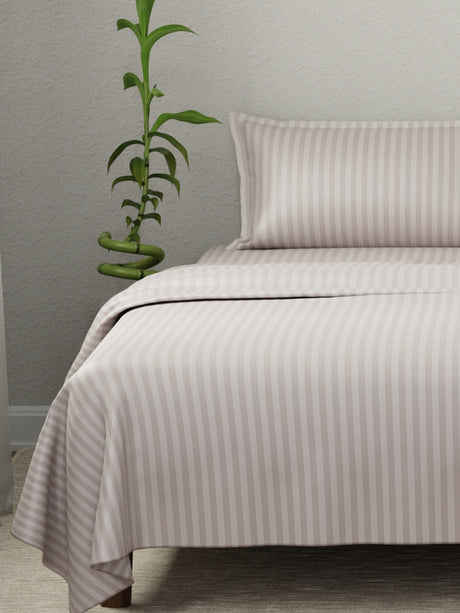 100% Cotton King Bedsheet Set, 210 TC Dawn Pink Stripes, Elegant Collection